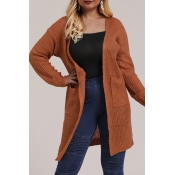 Lovely Casual Pocket Patched Brown Plus Size Coat