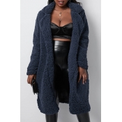 Lovely Casual Navy Blue Long Coat