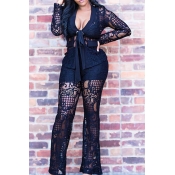 Lovely Trendy Hollow-out Black Two-piece Pants Set