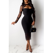Lovely Sexy Hollow-out Black Knee Length Dress