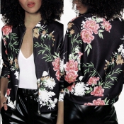 Lovely Casual Floral Printed Black Jacket