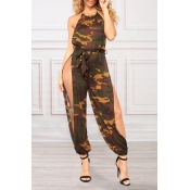 Lovely Sexy Camouflage Printed Army Green One-piec