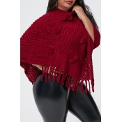 Lovely Casual Tassel Design Red Plus Size Sweater