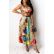 Lovely Trendy Ruffle Design Multicolor Two-piece S