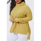 Lovely Casual Turtleneck Yellow Plus Size Sweater