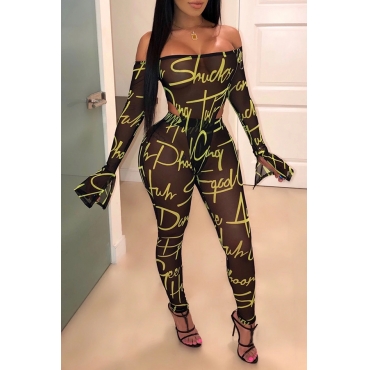 

LW SXY See-through Printed Black Two-piece Pants Set