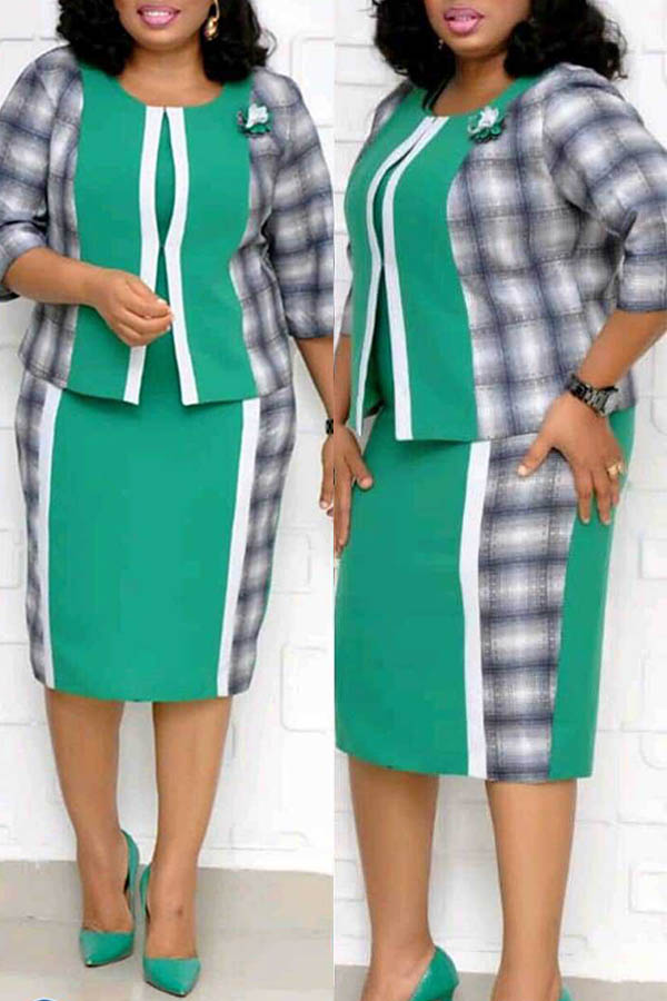 Cheap Plus Size Two Pieces Lovely Casual Patchwork Green Plus Size Two