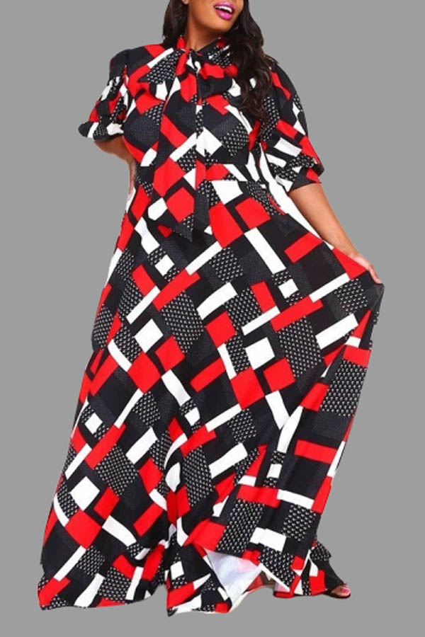 

Lovely Casual Printed Red Floor Length Plus Size Dress