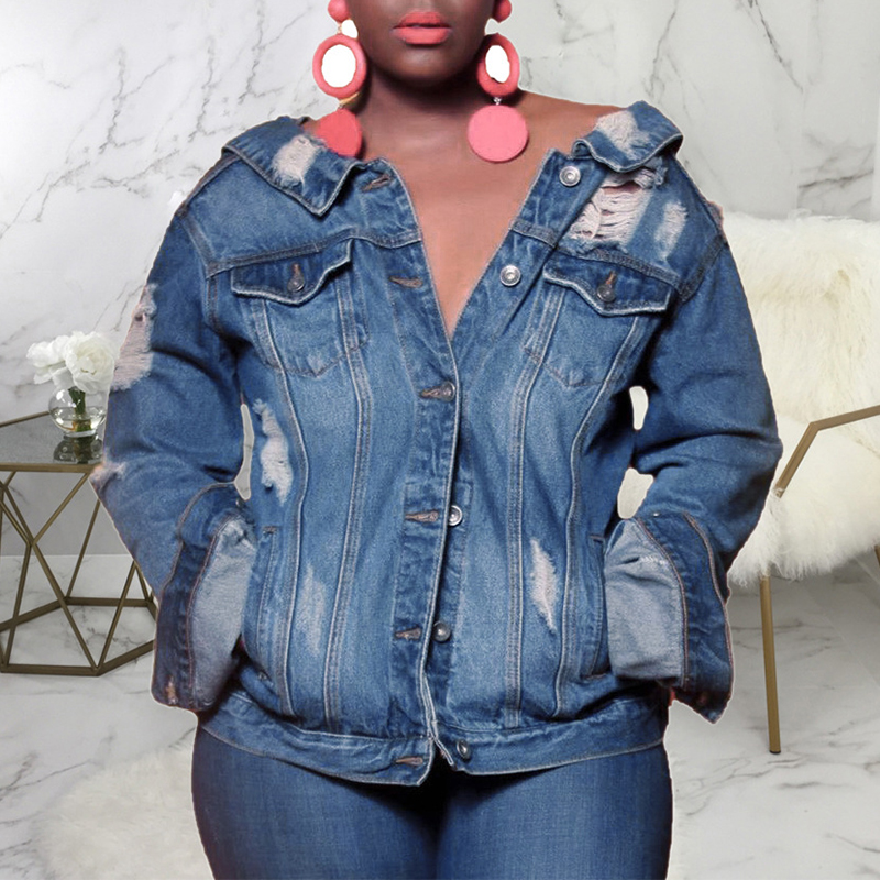 

Lovely Casual Buttons And Zipper Design Blue Denim Coat