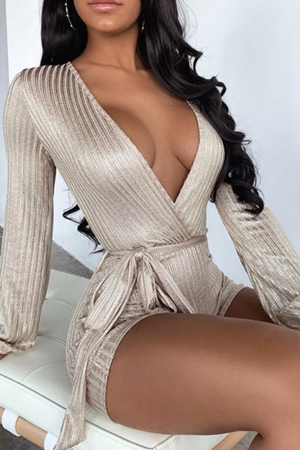 

Lovely Sexy Deep V Neck One-piece Romper, Gold