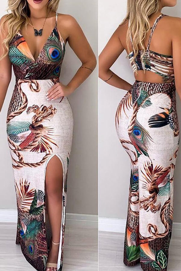 

Lovely Casual Printed Hollow-out Multicolor Floor Length Dress, Multi