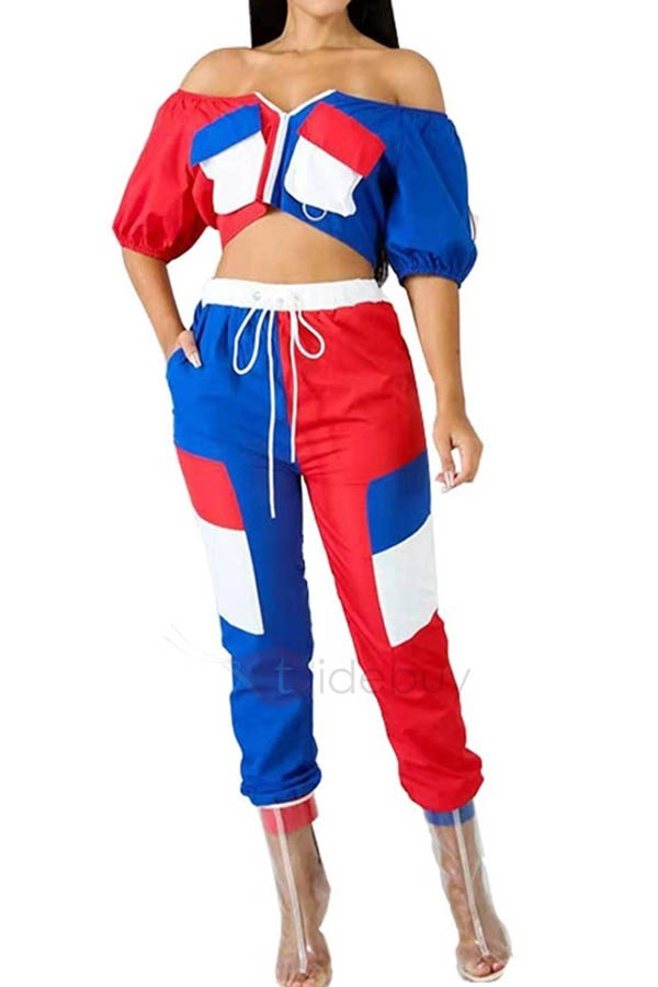 

Lovely Casual Color-lump Patchwork Multicolor Two-piece Pants Set, Multi