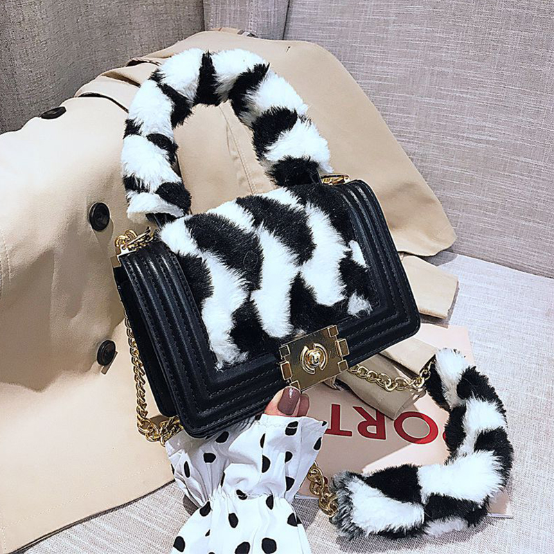 

Lovely Trendy Patchwork Black Messenger Bag