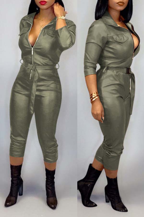 Cheap Jumpsuit Lovely Trendy Zipper Design Green One-piece Jumpsuit