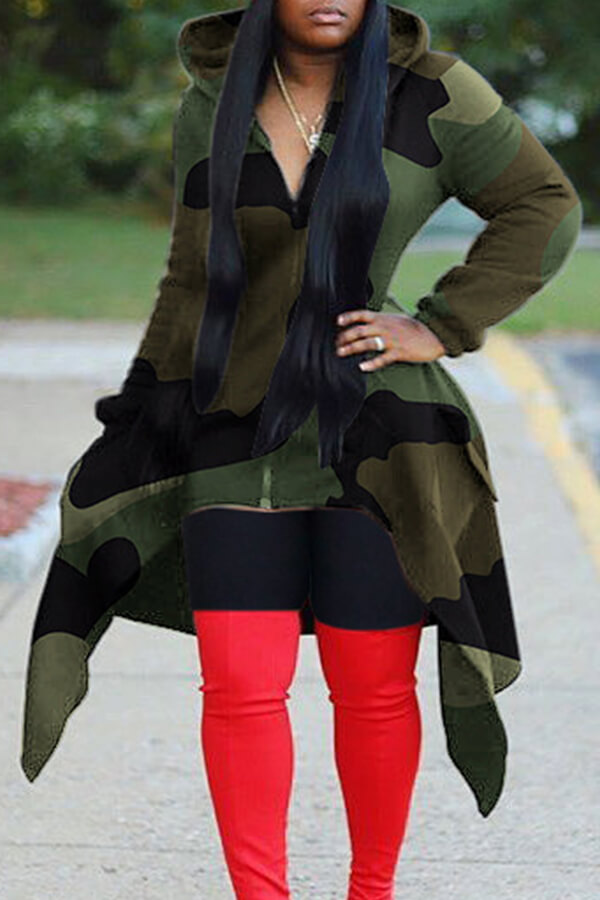 

Lovely Casual Hooded Collar Camouflage Printed Hoodie, Camo