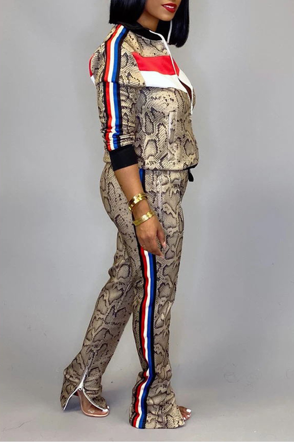 

Lovely Casual Patchwork Khaki Two-piece Pants Set