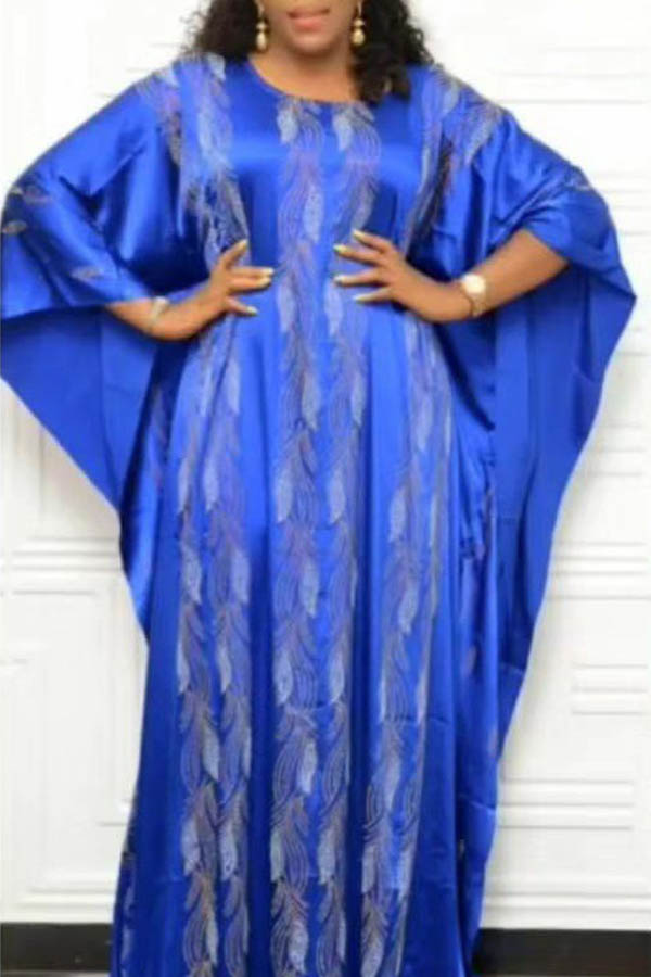 

Lovely Casual Loose Baby Blue Floor Length Plus Size Dress