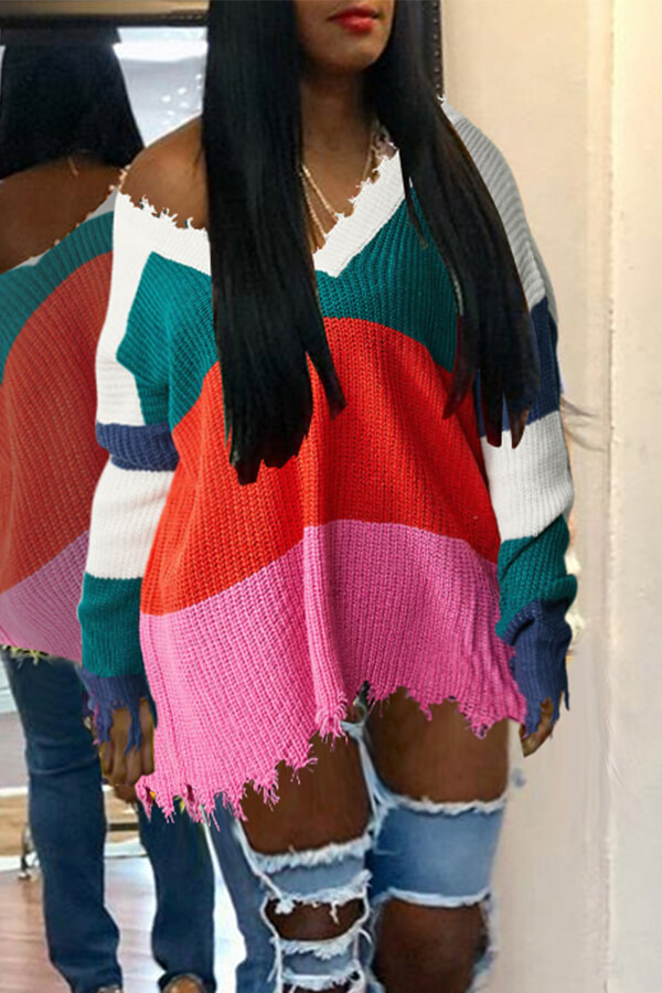 

Lovely Casual Asymmetrical Patchwork Green Sweater