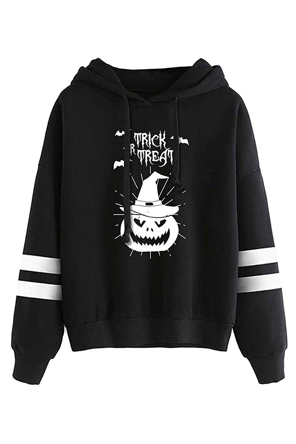 

Lovely Casual Hooded Collar Printed Black Hoodie