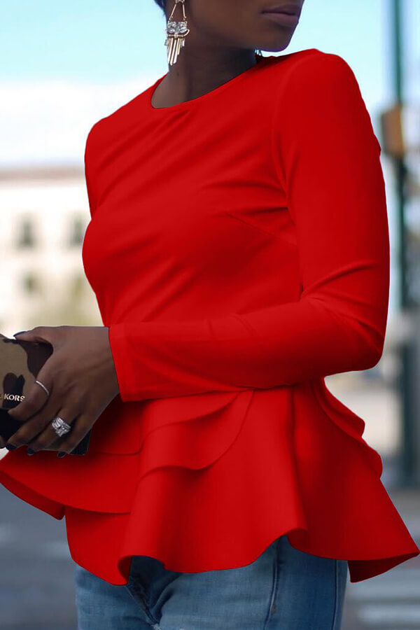 

Lovely Trendy Flounce Design Red Blouse