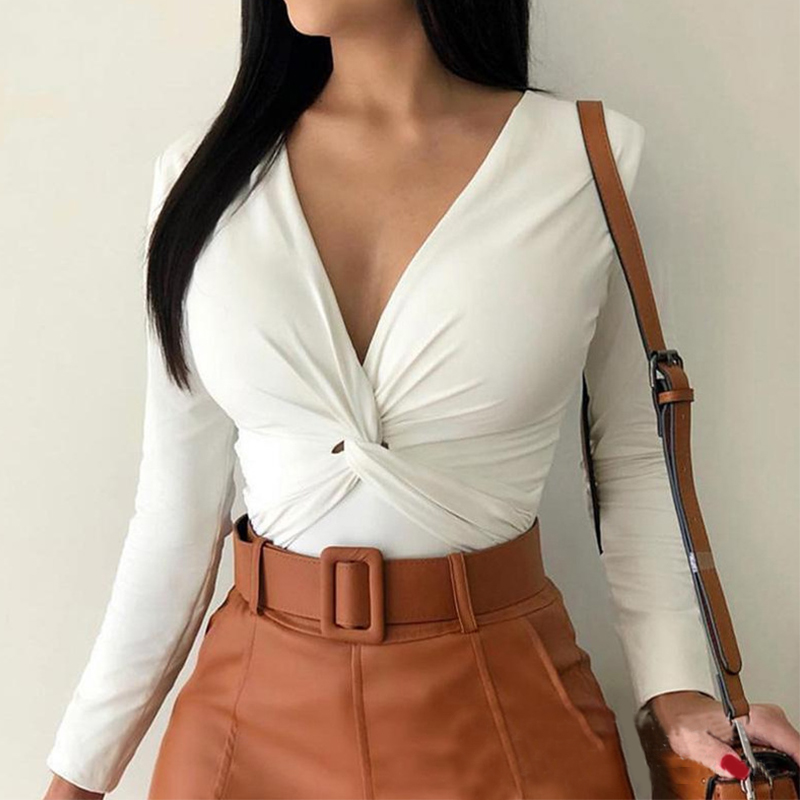 

Lovely Trendy Cross-over Design White T-shirt