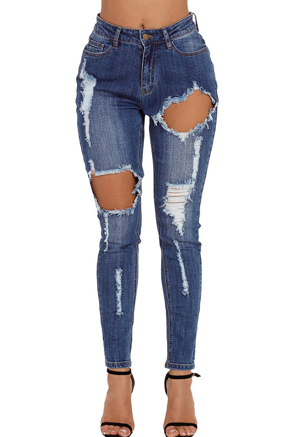 

Lovely Casual Hollow-out Blue Jeans