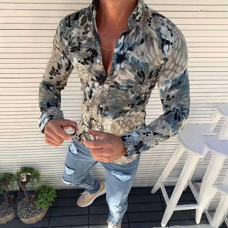 

Lovely Trendy Turndown Collar Printed Grey Shirt