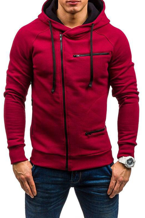 Lovely Trendy Hooded Collar Patchwork Wine Red Hoodie_Hoodies_Top_Men Clothes_LovelyWholesale ...