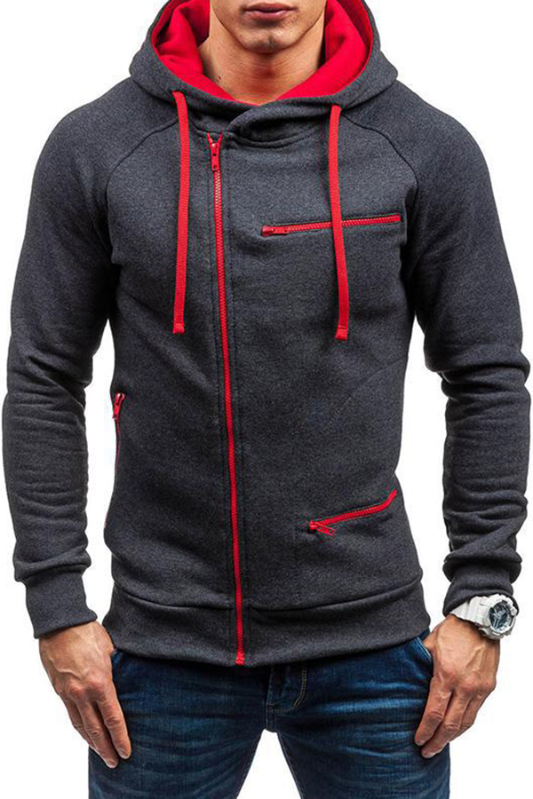 

Lovely Trendy Hooded Collar Patchwork Dark Grey Hoodie