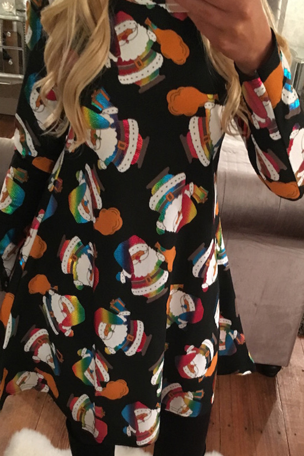 

Lovely Casual O Neck Printed Black Mini Dress