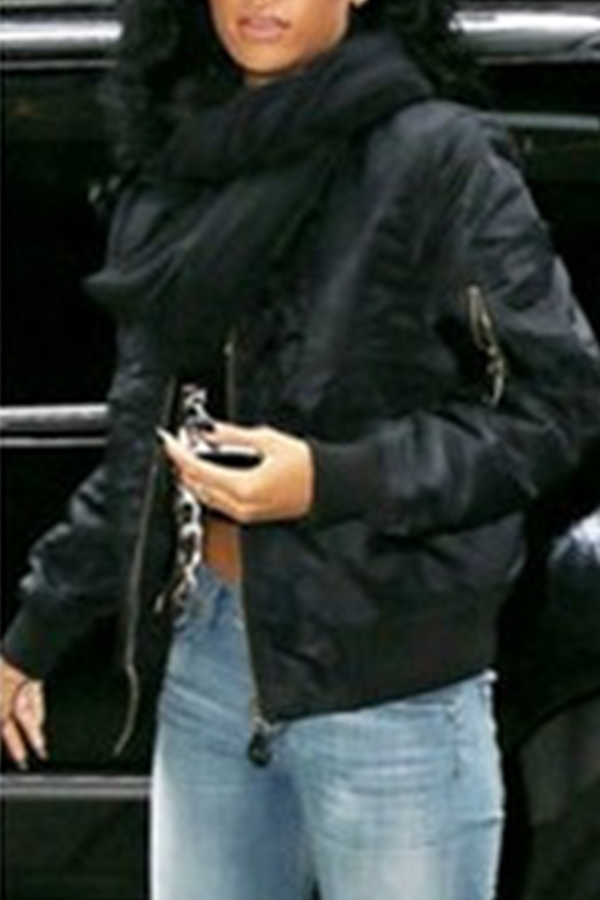 

Lovely Casual Zipper Design Black Jacket