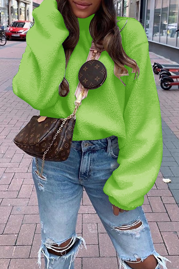 Cheap Hoodies Lovely Casual Turtleneck Green Sweatshirt