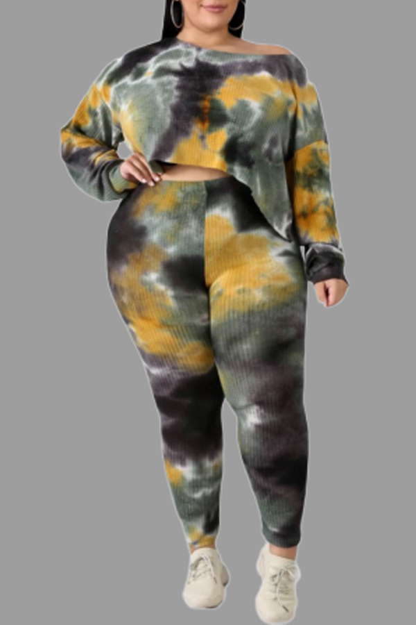 

Lovely Casual Printed Multicolor Plus Size Two-piece Pants Set, Multi