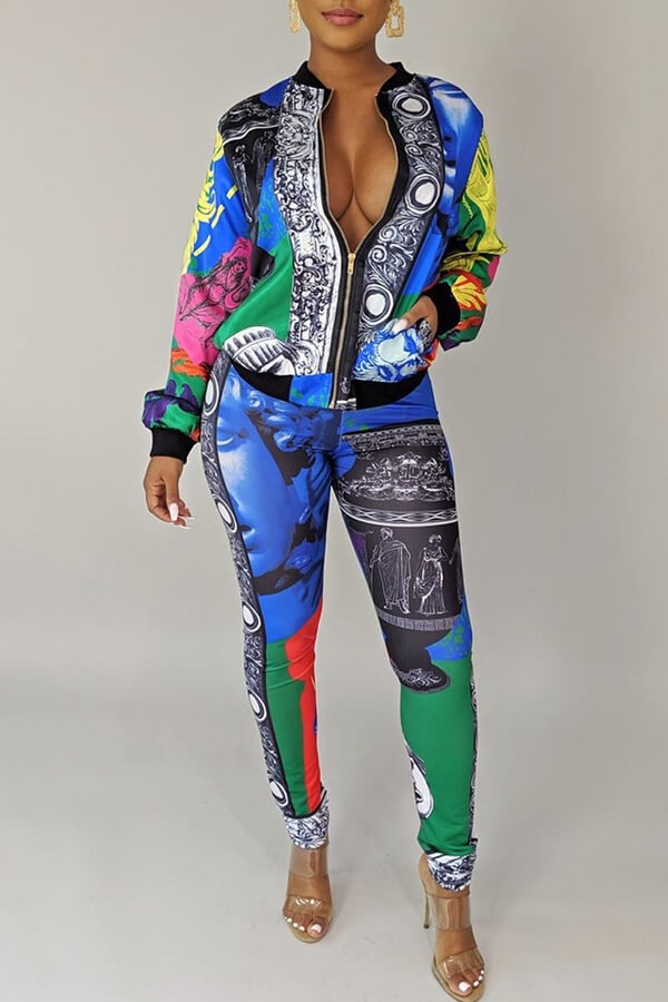 

Lovely Trendy Printed Blue Two-piece Pants Set