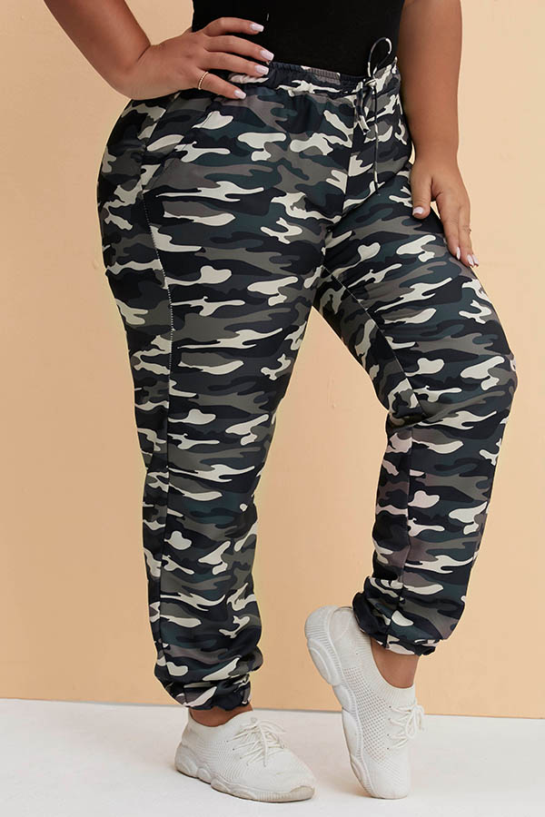 Cheap Plus Size Pants Lovely Trendy Camouflage Printed Green Plus Size