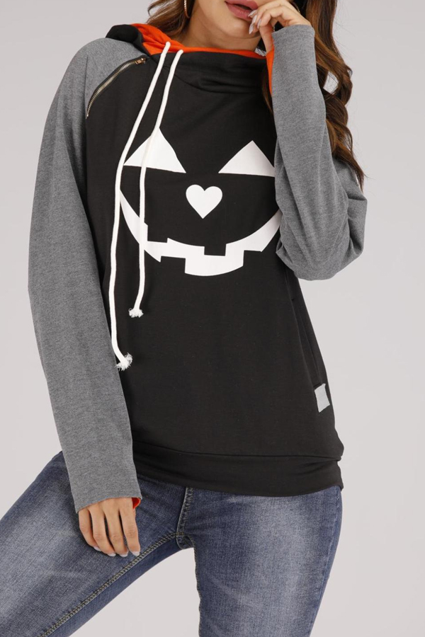

Lovely Casual Patchwork Grey Hoodie
