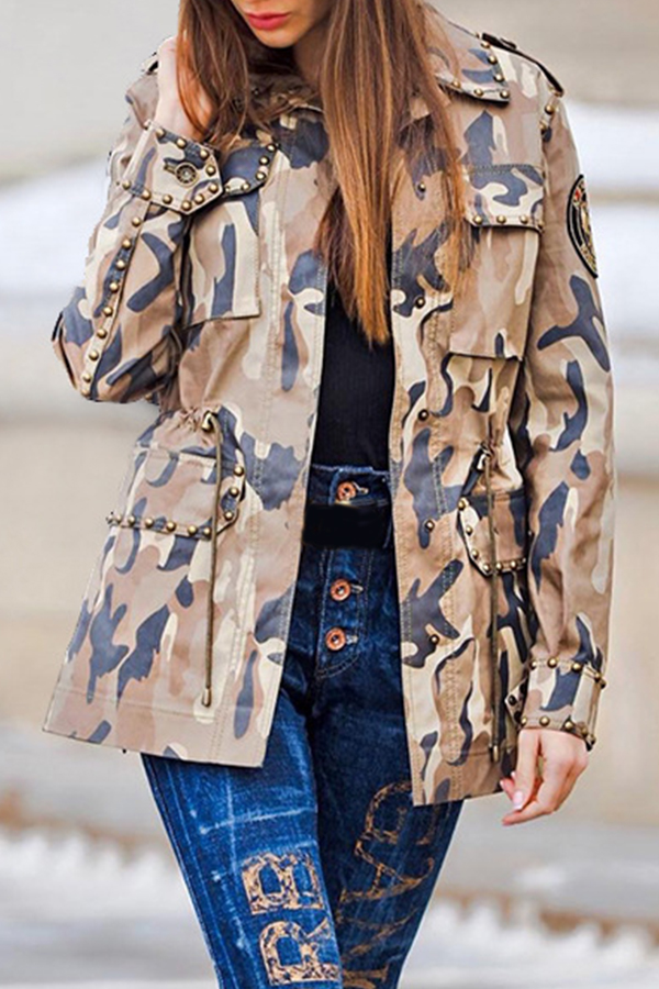 

Lovely Casual Camouflage Printed Coat, Camo