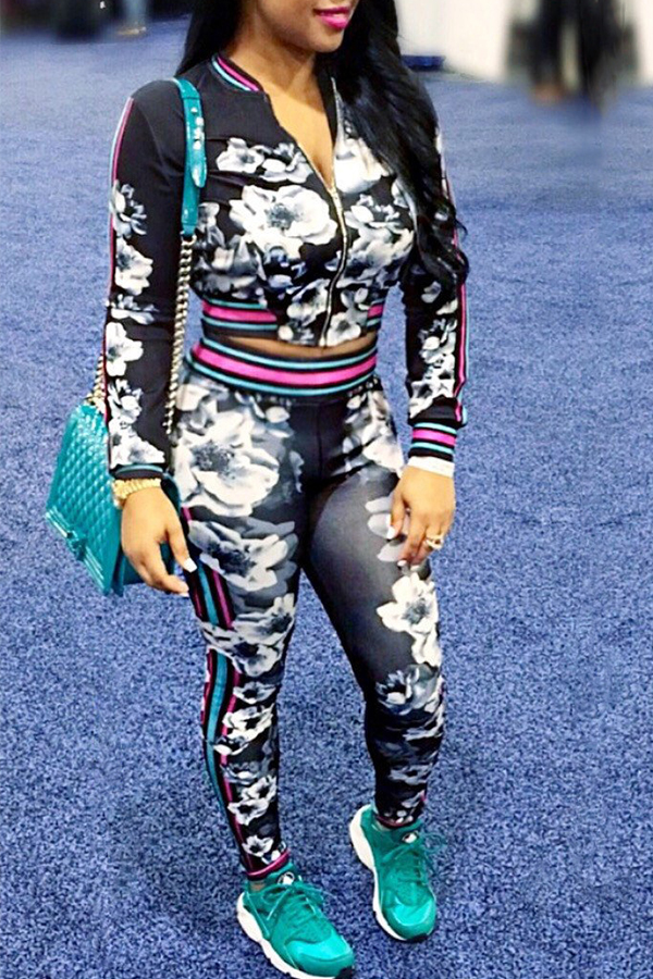 

Lovely Casual Printed Black Two-piece Pants Set