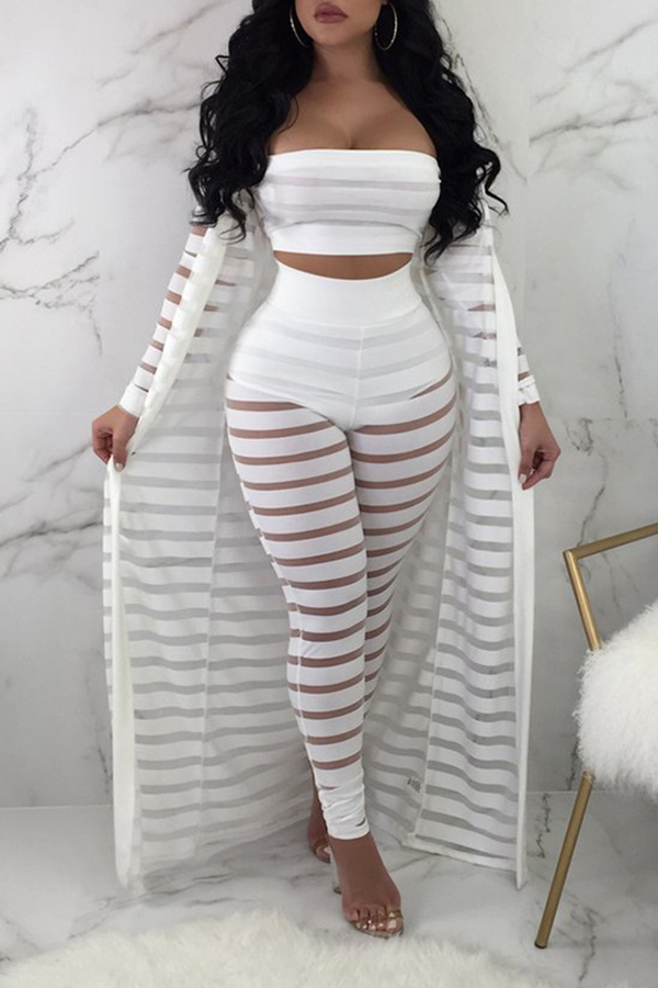 

Lovely Trendy Patchwork White Two-piece Pants Set