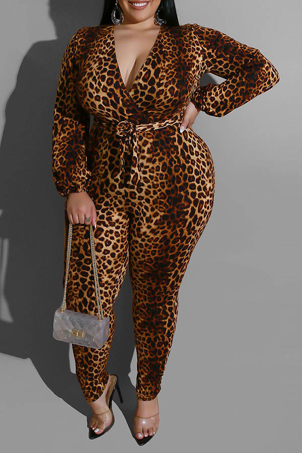 

Lovely Casual Leopard Printed Plus Size One-piece Jumpsuit