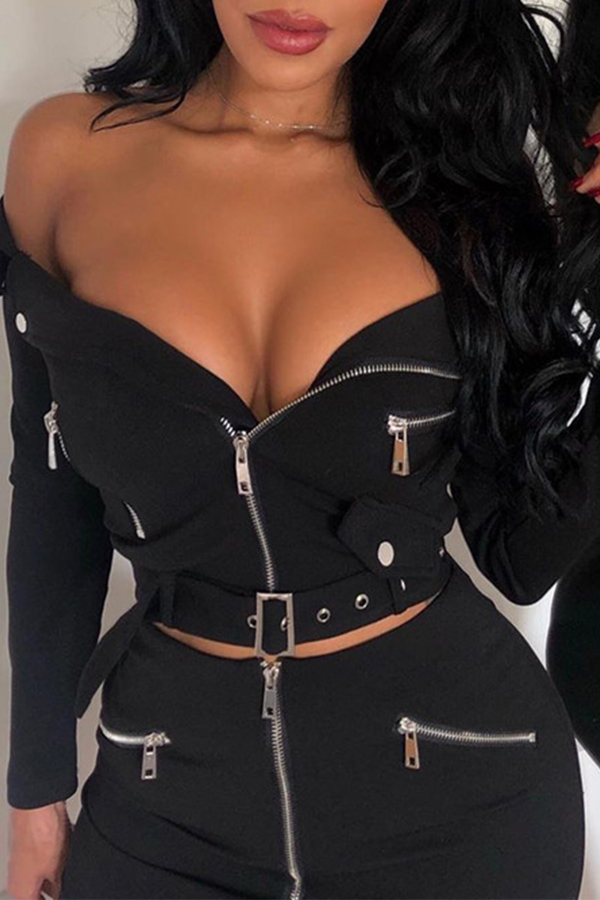 

Lovely Trendy Zipper Design Black Jacket