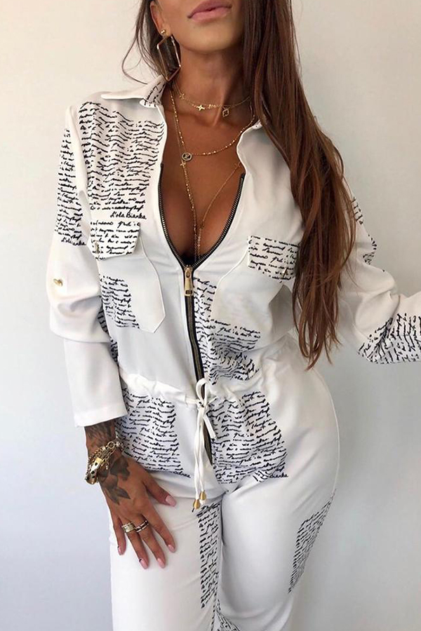 

Lovely Casual Letter Printed White One-piece Jumpsuit