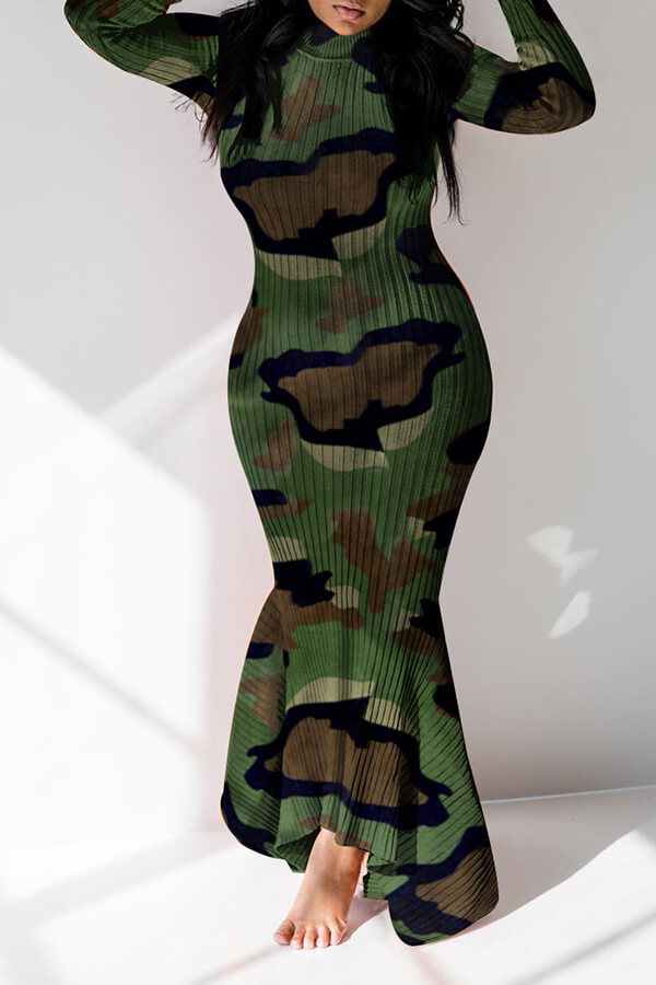 Cheap Dress Lovely Casual Camouflage Printed Ankle Length Dress