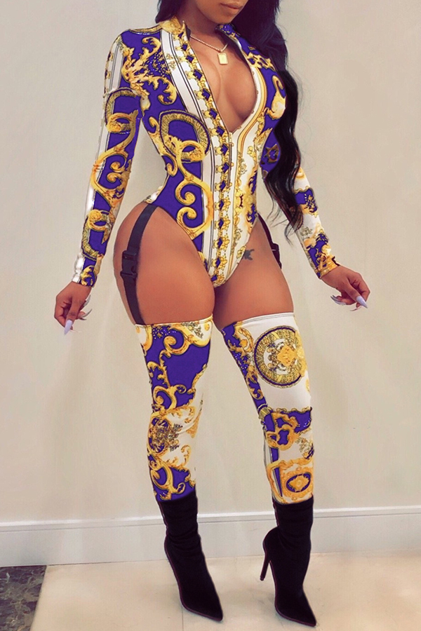 

Lovely Sexy Hollow-out Printed Purple Two-piece Pants Set