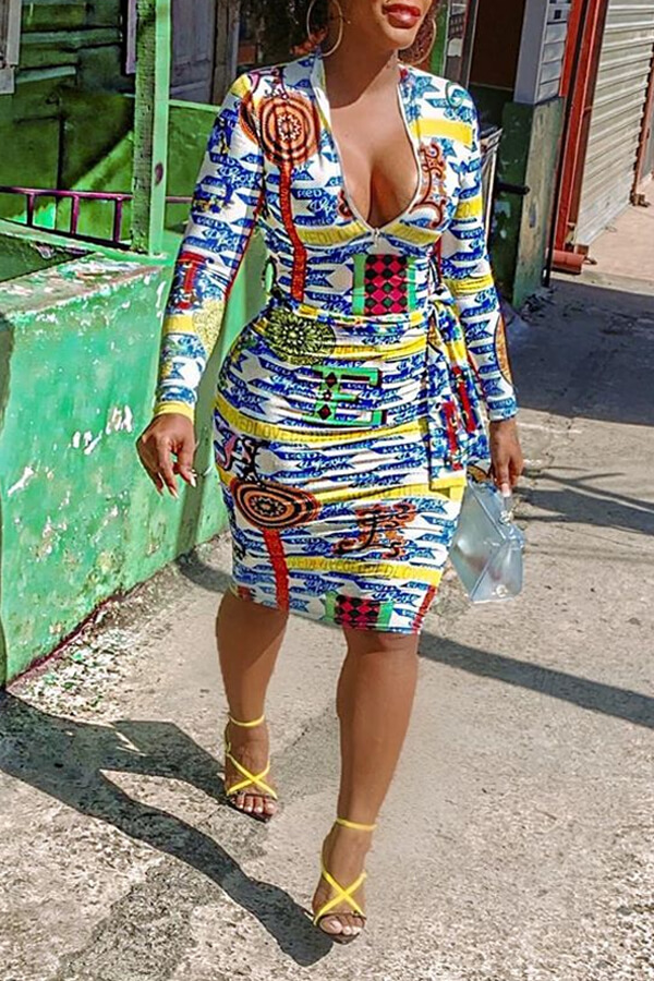 Lovely Casual Printed Skinny Multicolor Knee Length Dress