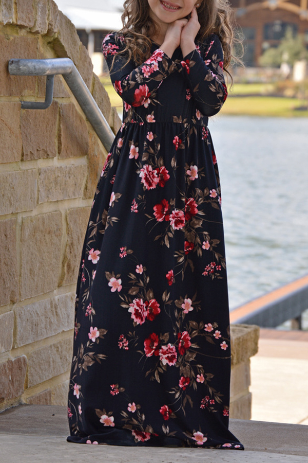 Lovely Bohemian Printed Black Girls Ankle Length Dress