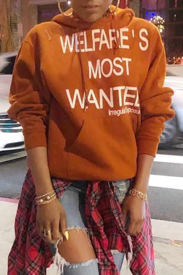 

Lovely Casual Letter Printed Brown Hoodie