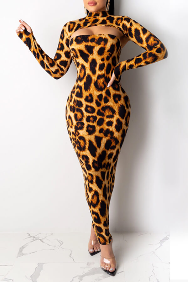 

Lovely Party Leopard Printed Yellow Ankle Length Dress