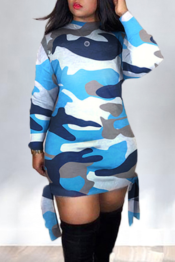 

Lovely Casual Camouflage Printed Blue Mini Dress