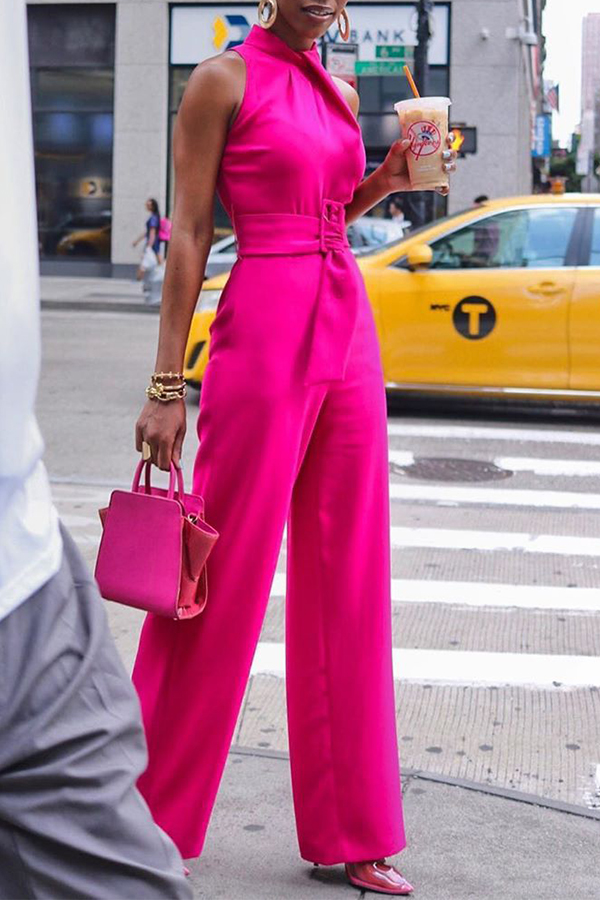 

Lovely Work Loose Rose Red One-piece Jumpsuit
